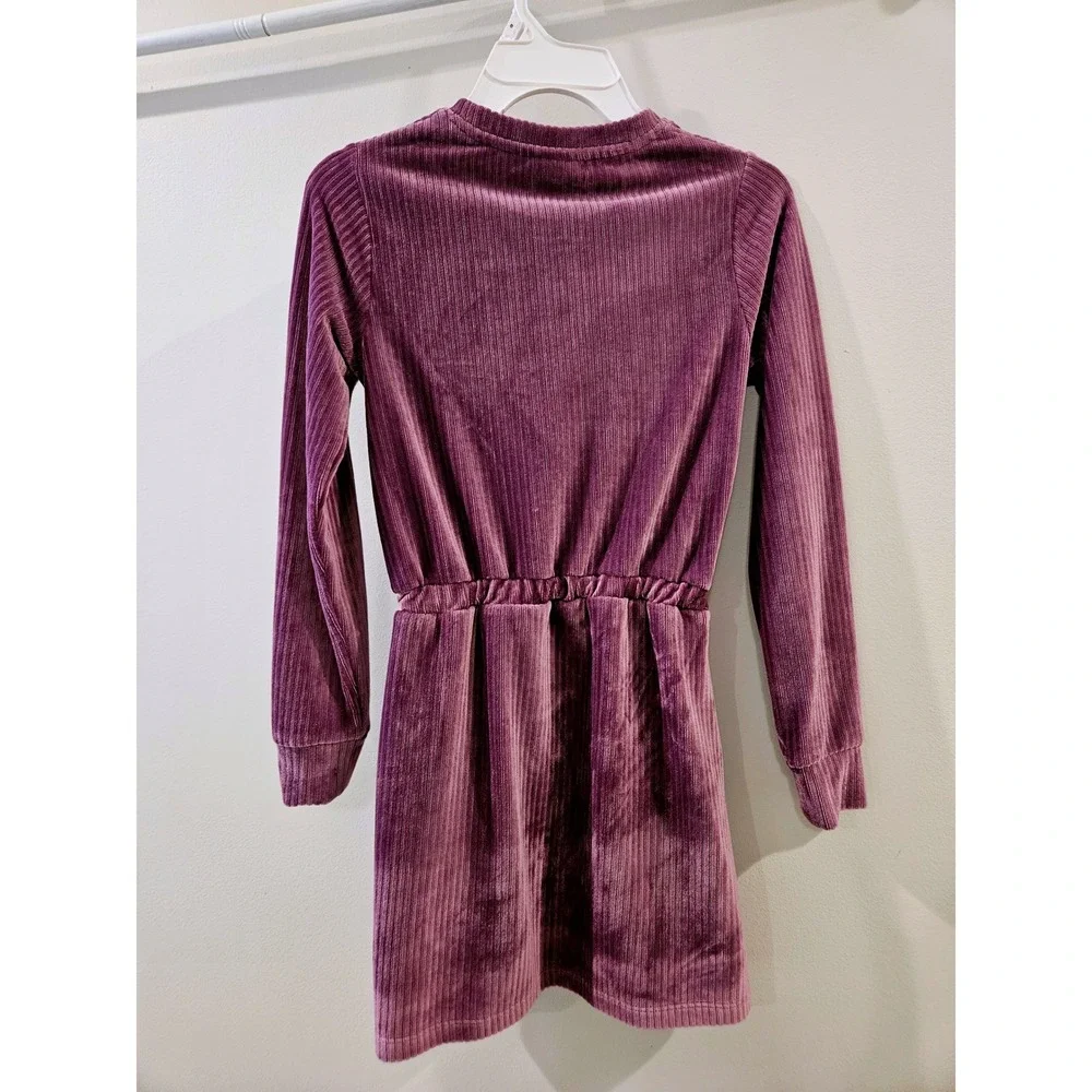 Freely Girls Ribbed Velvet Long Sleeve Dress Purple with Pockets Girl‎ Small 6/7